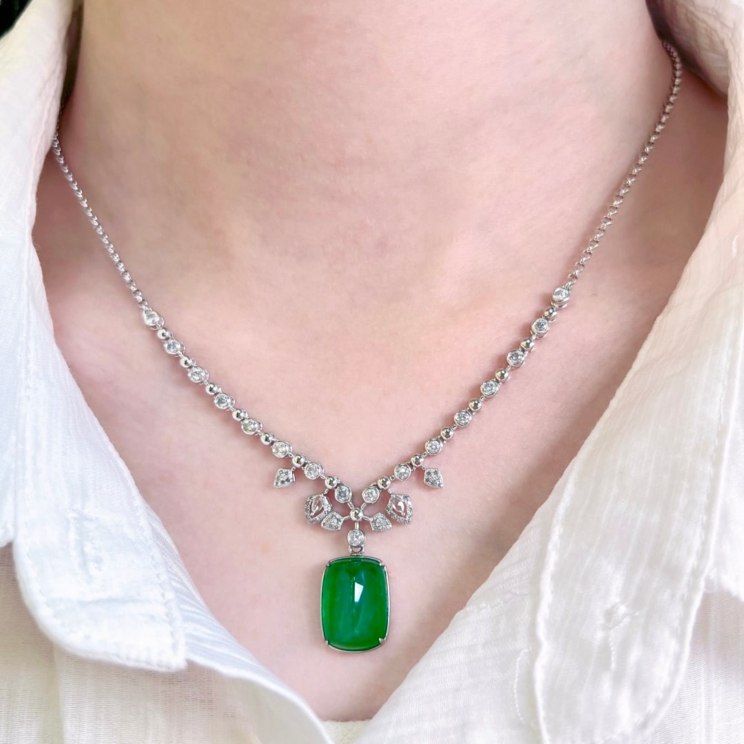 14k Gold 10.36 Ctw Vivid Green Natural Emerald & Diamond Necklace - 2
