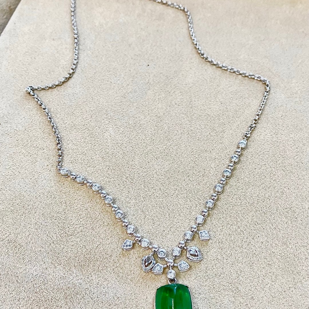 14k Gold 10.36 Ctw Vivid Green Natural Emerald & Diamond Necklace - 3