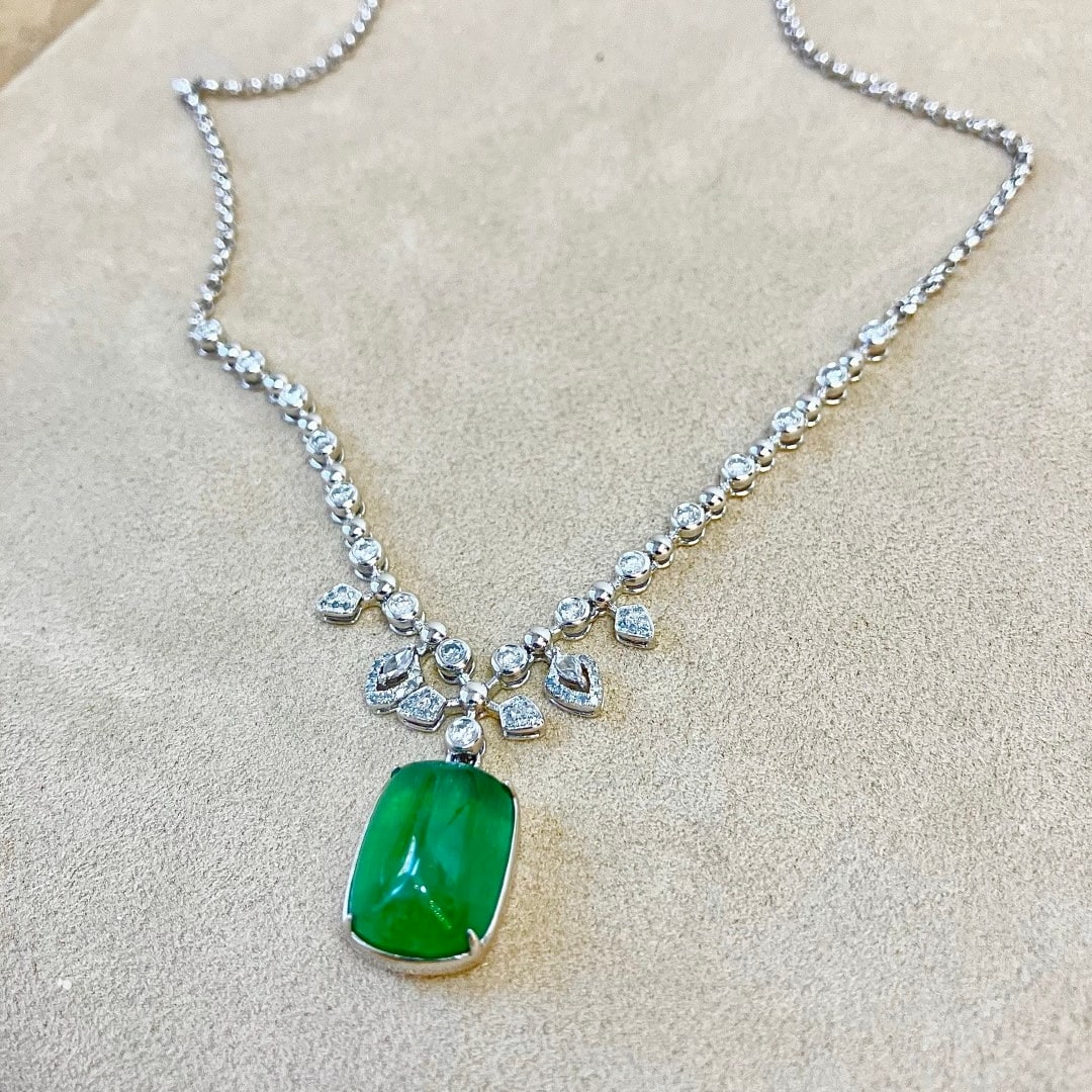 14k Gold 10.36 Ctw Vivid Green Natural Emerald & Diamond Necklace - 7