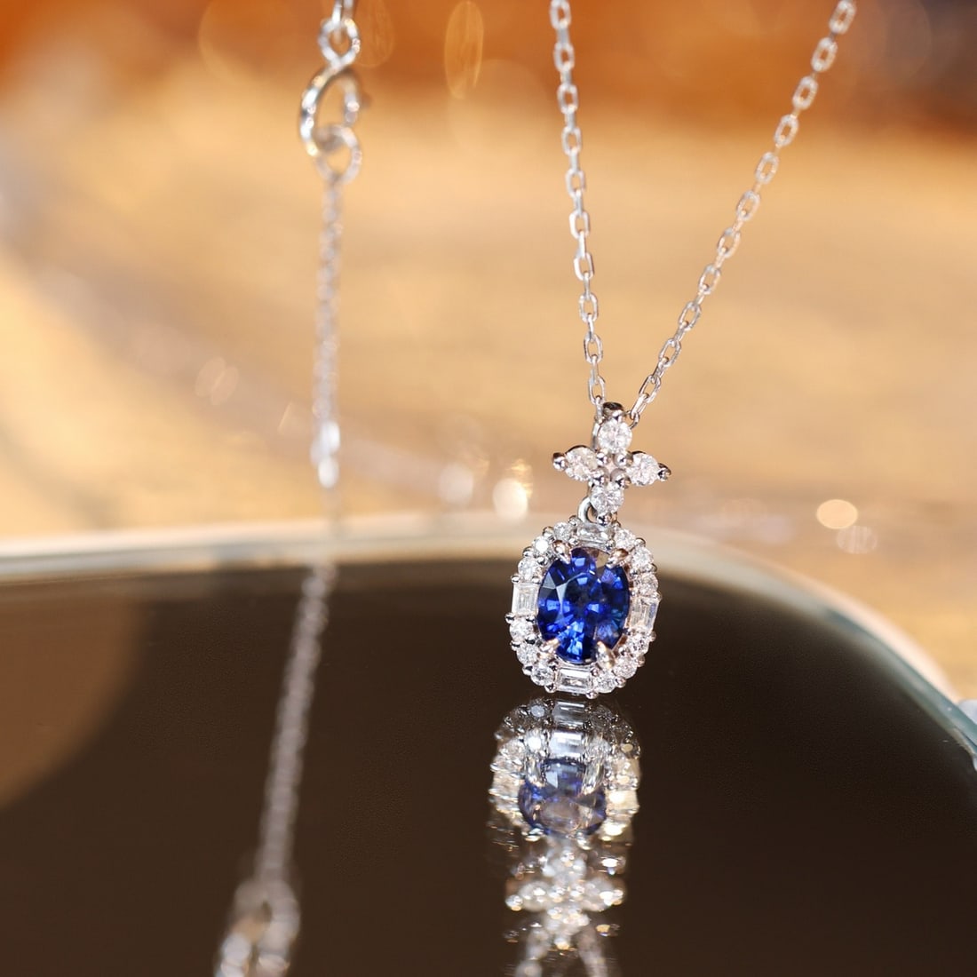 14k Gold 0.94 Ctw Natural Sapphire & Diamond Pendant( Without Chain )