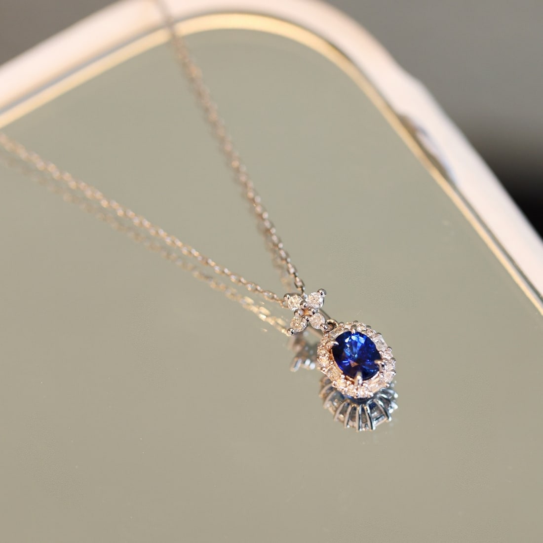 14k Gold 0.94 Ctw Natural Sapphire & Diamond Pendant( Without Chain ) - 2