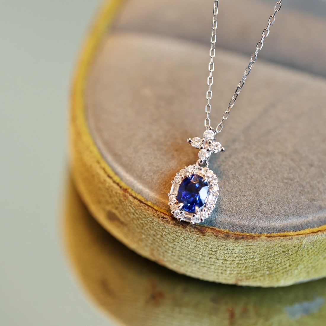 14k Gold 0.94 Ctw Natural Sapphire & Diamond Pendant( Without Chain ) - 3