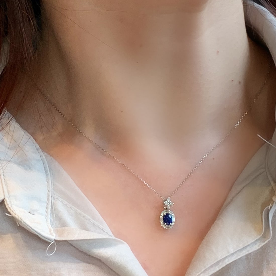 14k Gold 0.94 Ctw Natural Sapphire & Diamond Pendant( Without Chain ) - 4