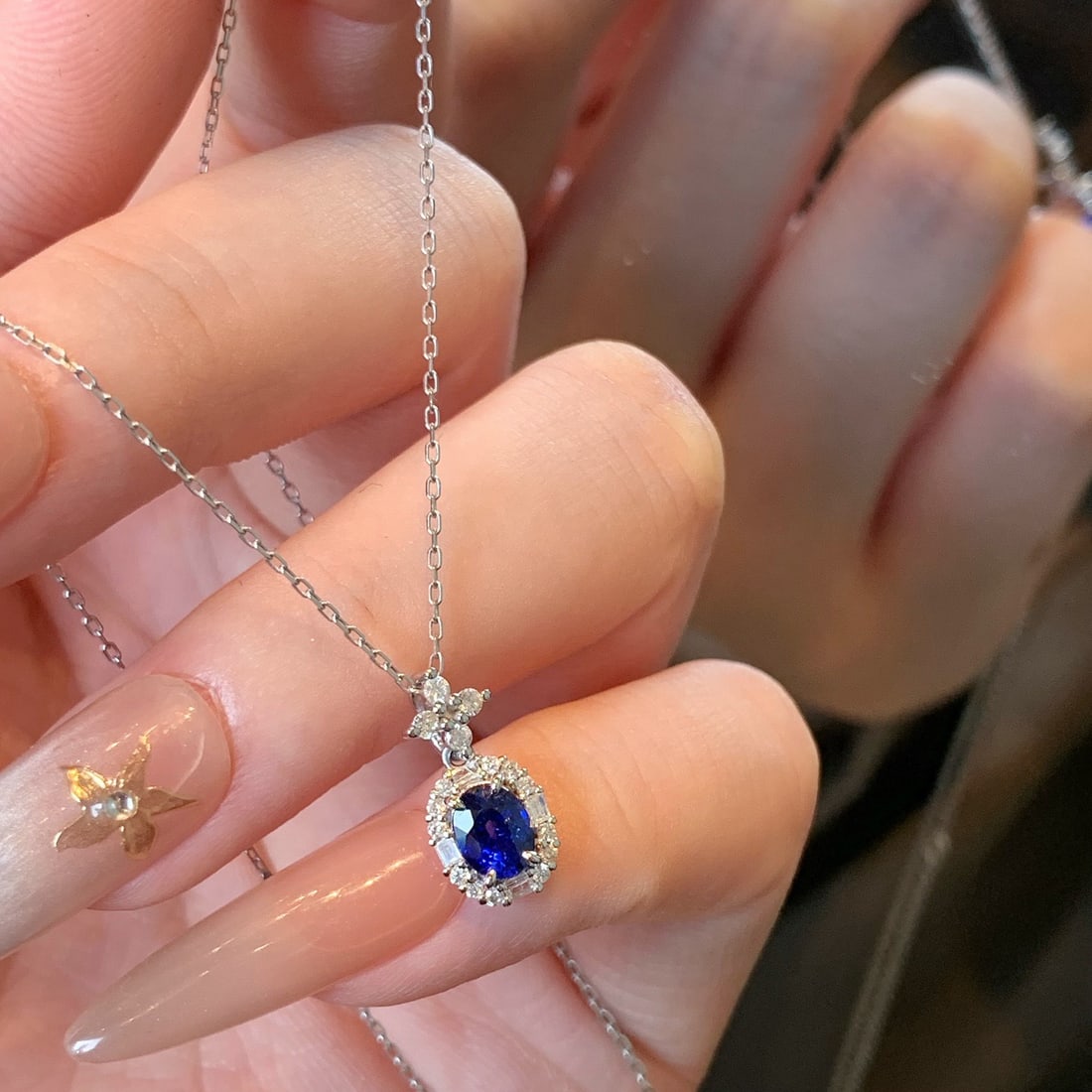 14k Gold 0.94 Ctw Natural Sapphire & Diamond Pendant( Without Chain ) - 6
