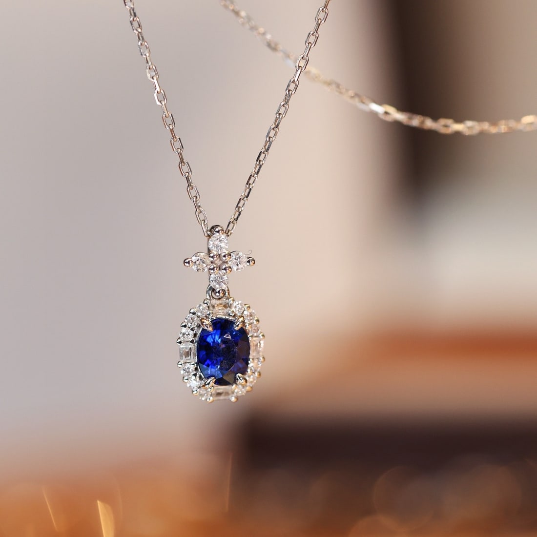 14k Gold 0.94 Ctw Natural Sapphire & Diamond Pendant( Without Chain ) - 7