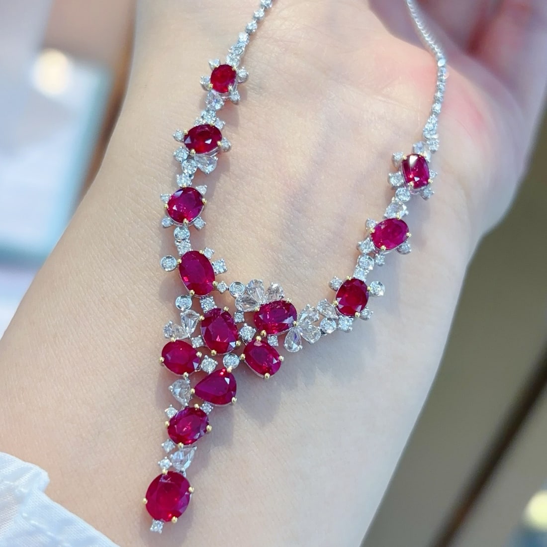 14k Gold 7.66 Ctw Natural Ruby & Diamond Necklace - 3