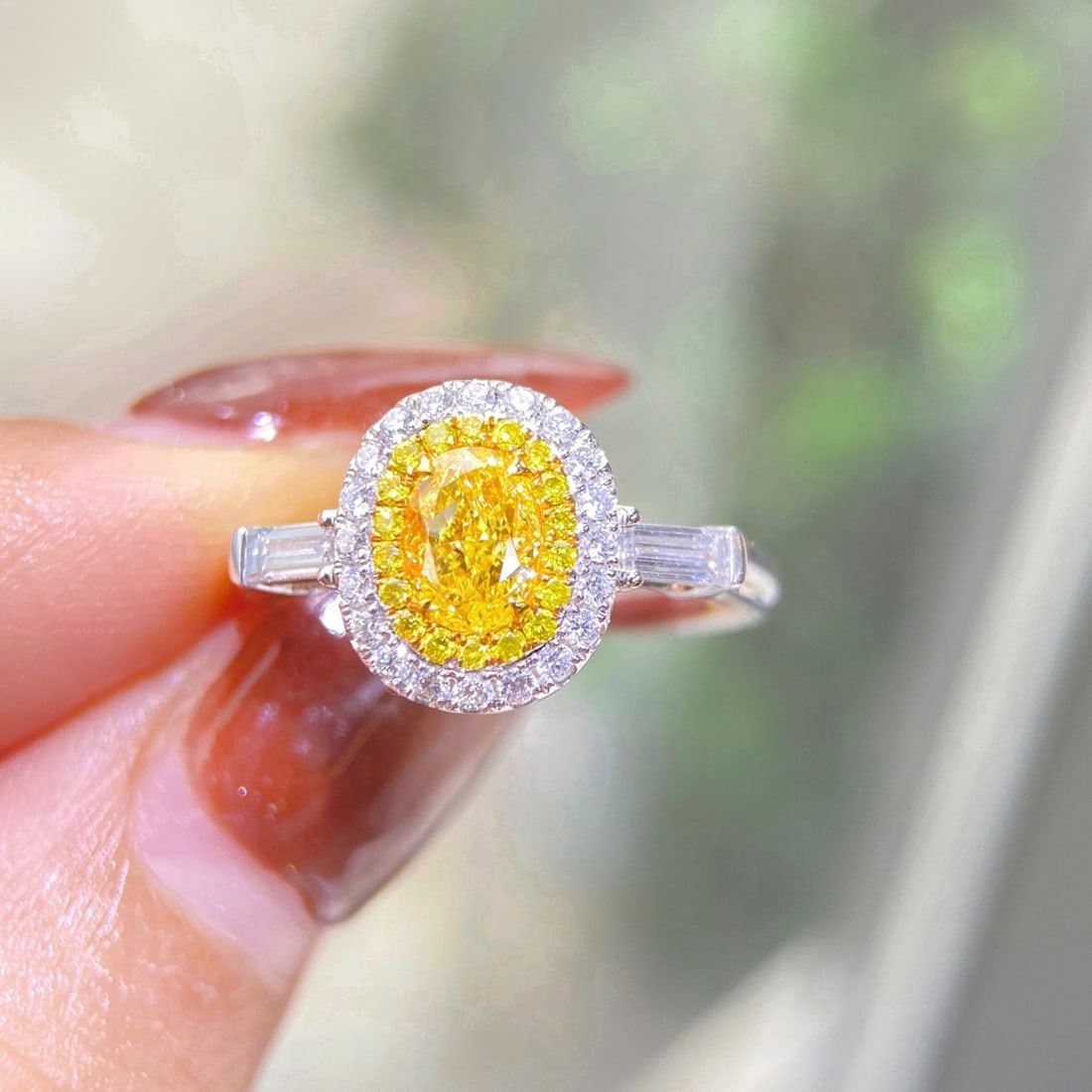 Gia Certified 14k Gold 1.16 Ctw Natural Yellow Diamond & Diamond Ring