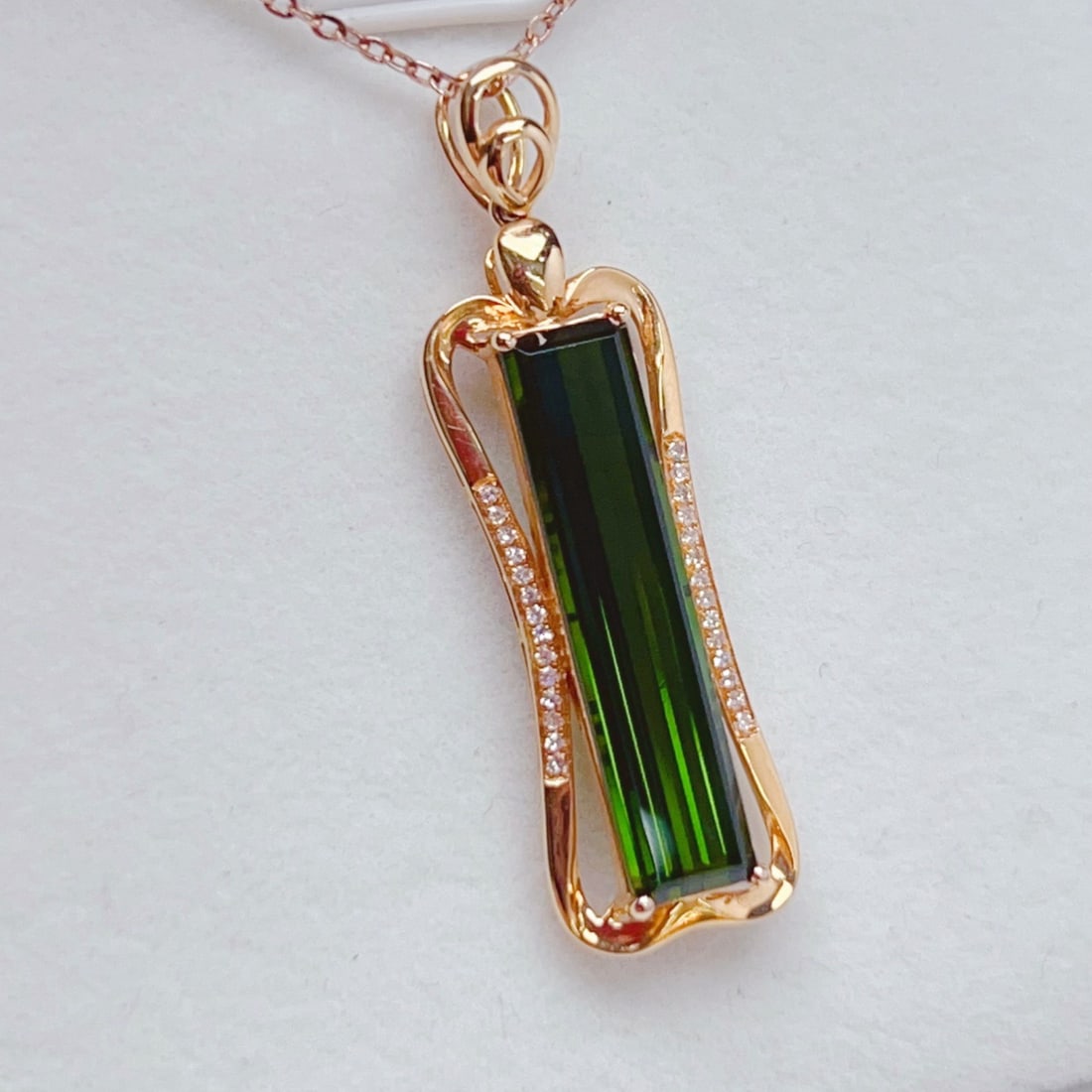 14k Gold 6.18 Ctw Natural Tourmaline & Diamond Pendant( Without Chain ) - 2