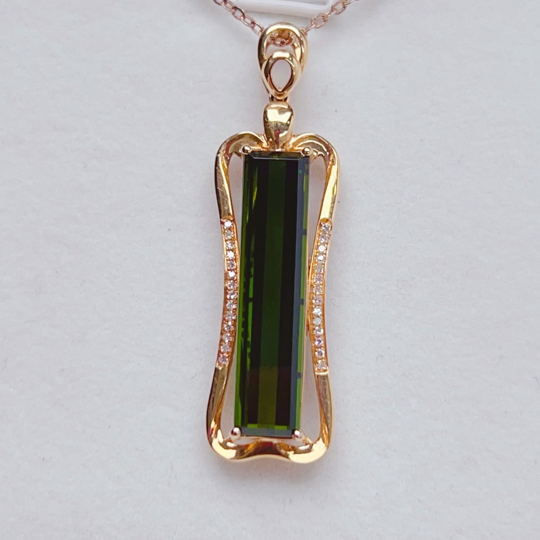 14k Gold 6.18 Ctw Natural Tourmaline & Diamond Pendant( Without Chain ) - 3
