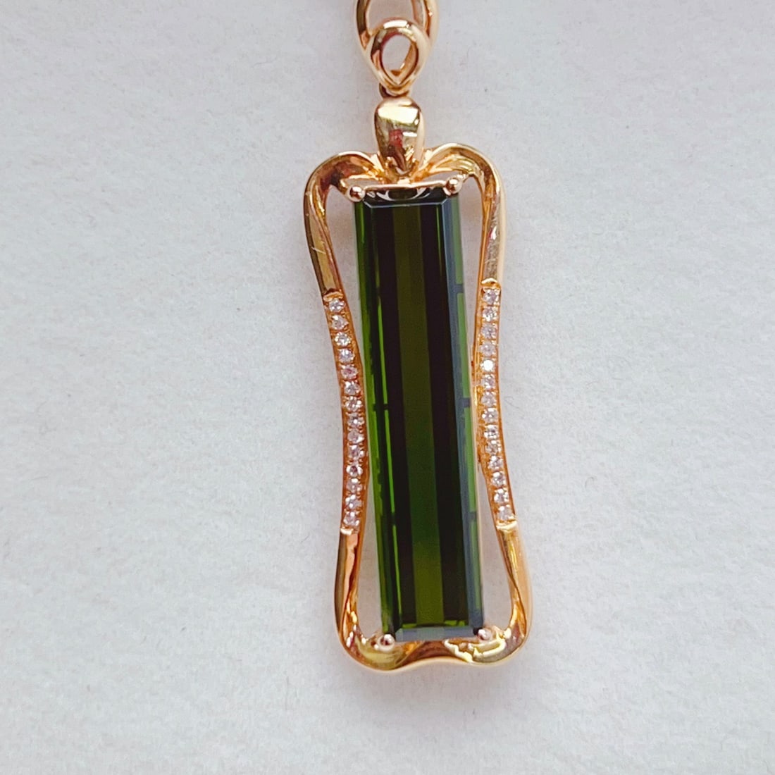 14k Gold 6.18 Ctw Natural Tourmaline & Diamond Pendant( Without Chain ) - 4