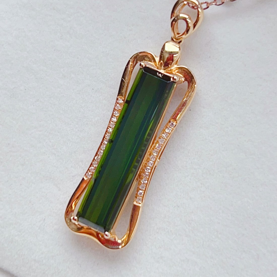 14k Gold 6.18 Ctw Natural Tourmaline & Diamond Pendant( Without Chain ) - 5
