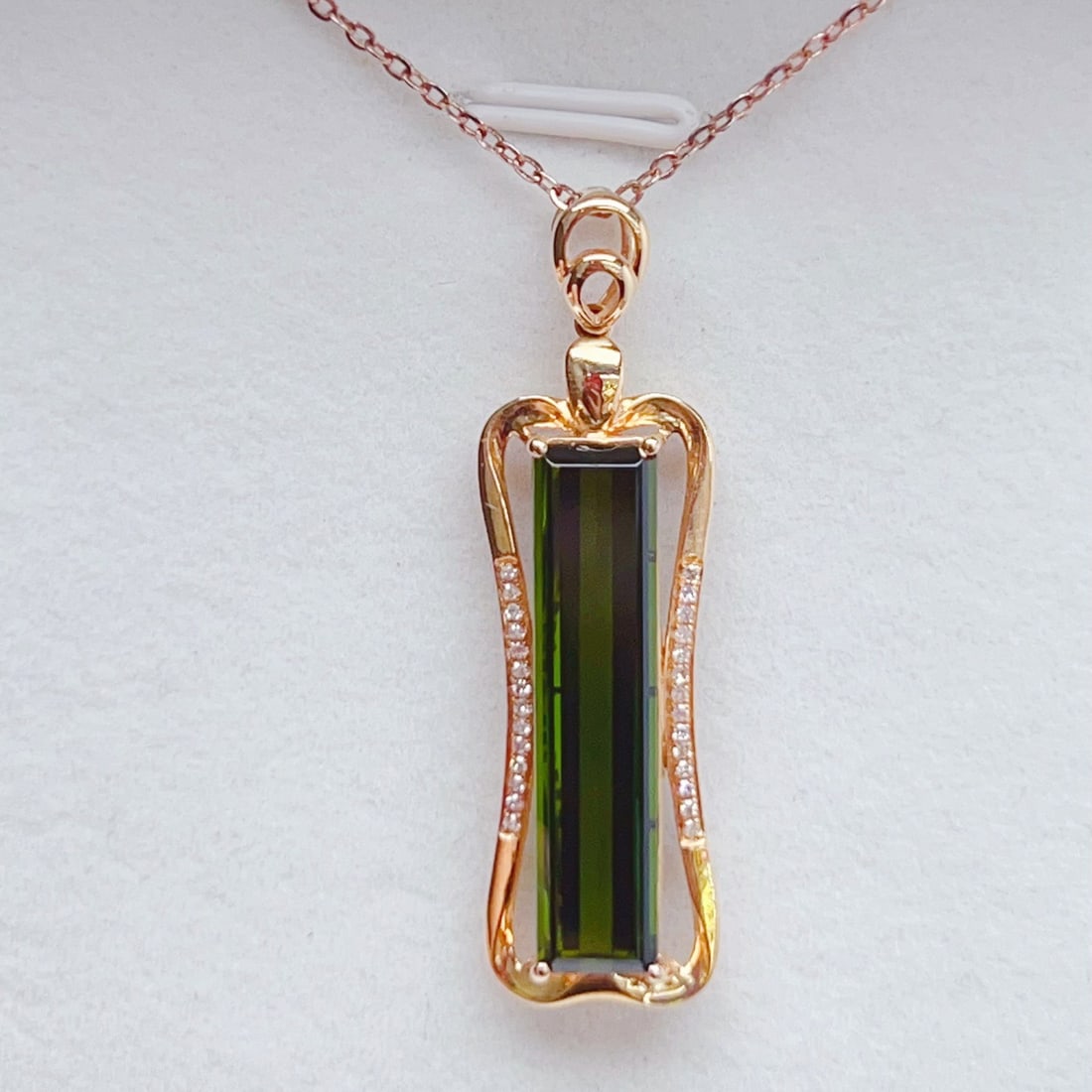14k Gold 6.18 Ctw Natural Tourmaline & Diamond Pendant( Without Chain ) - 7