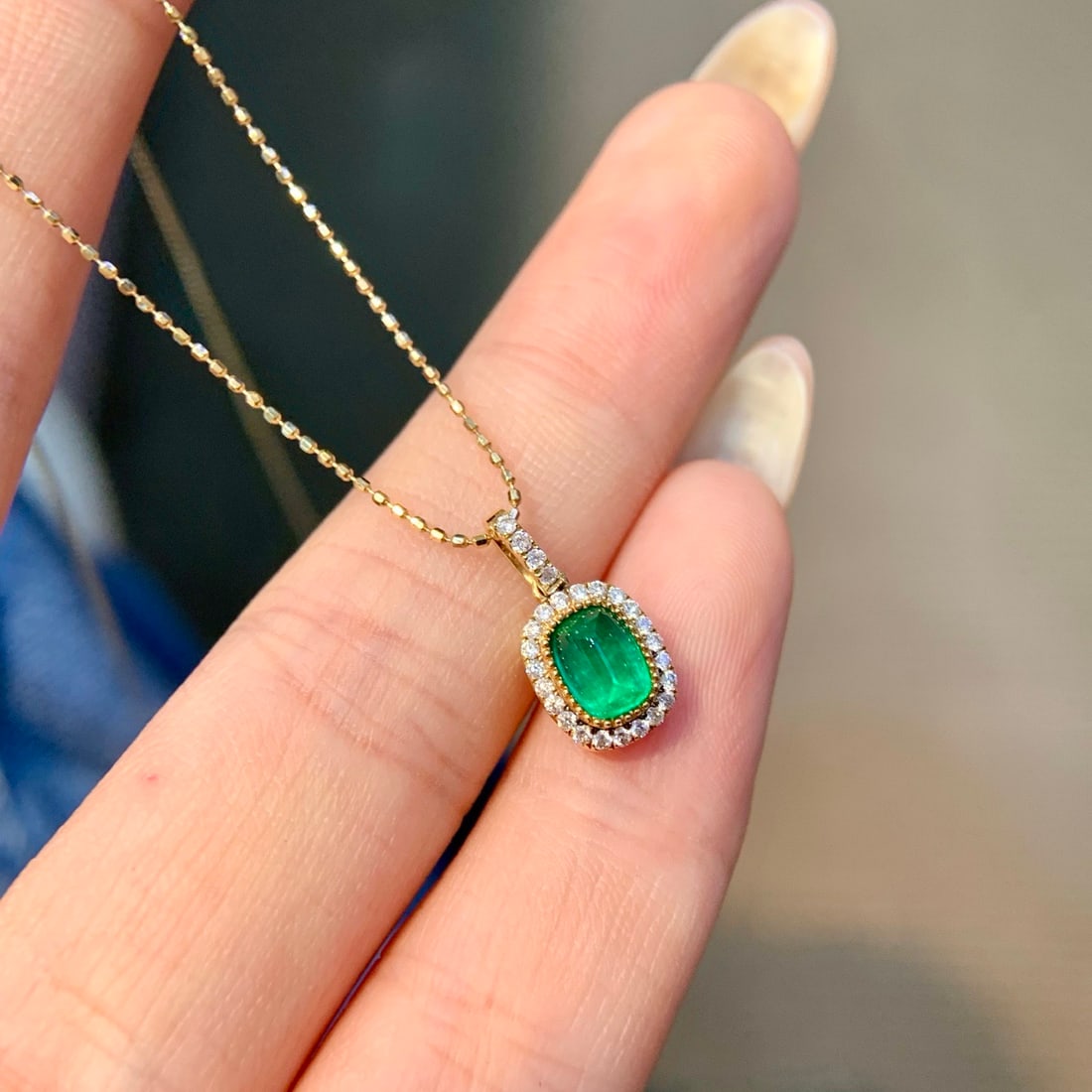 14k Gold 0.82 Ctw Natural Emerald & Diamond Pendant( Without Chain ) - 3