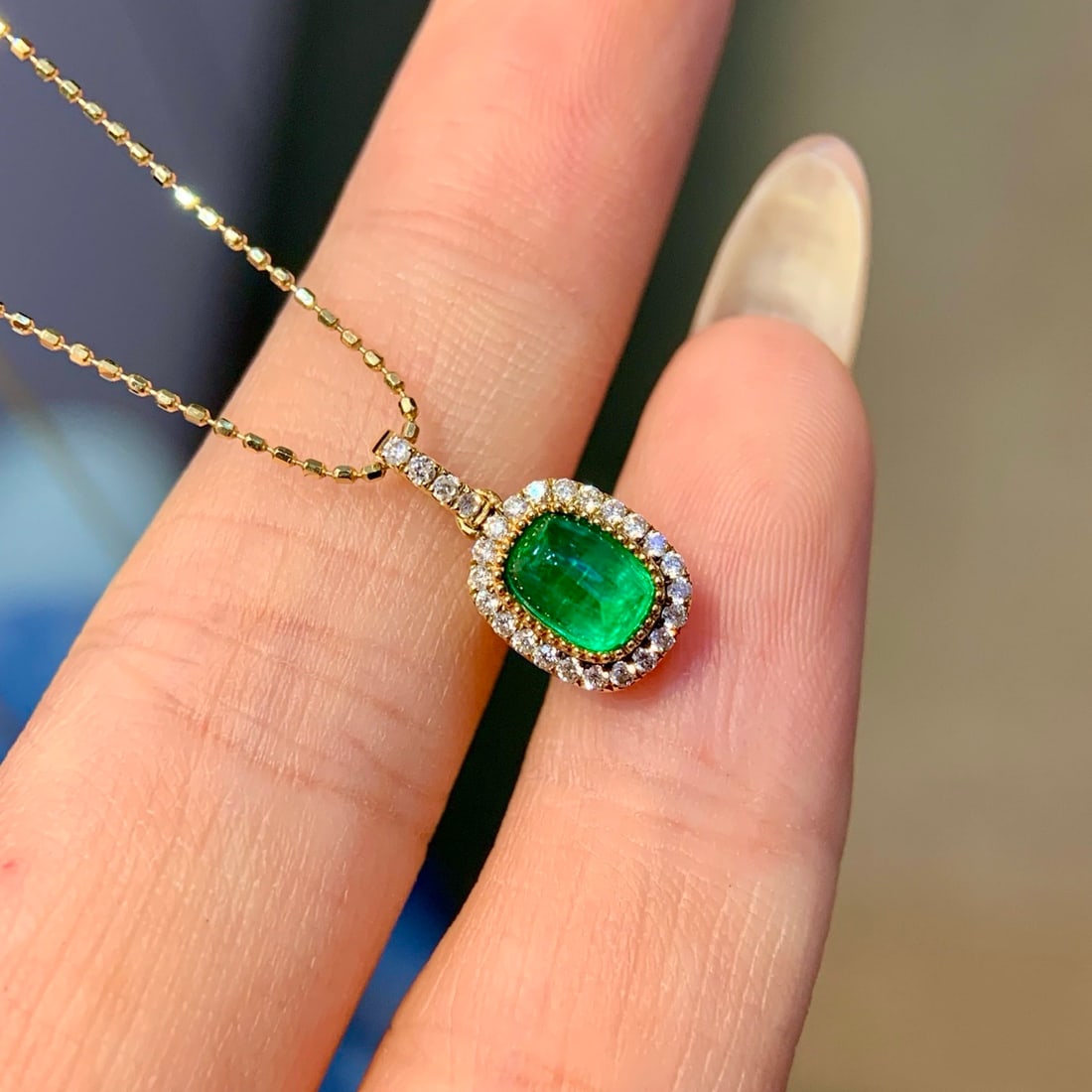 14k Gold 0.82 Ctw Natural Emerald & Diamond Pendant( Without Chain ) - 5