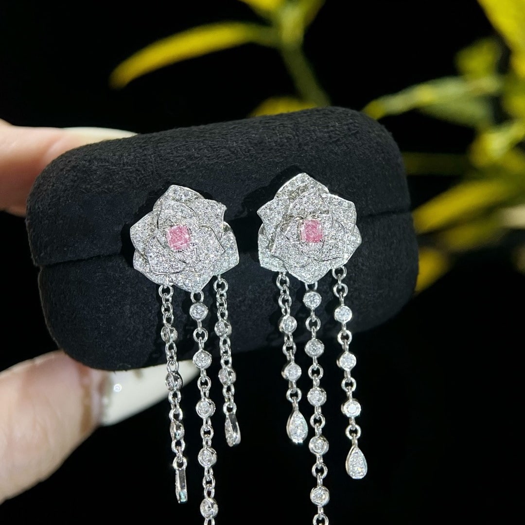 14k Gold 2.15 Ctw Natural Pink Diamond & Diamond & Flowers Earrings - 2