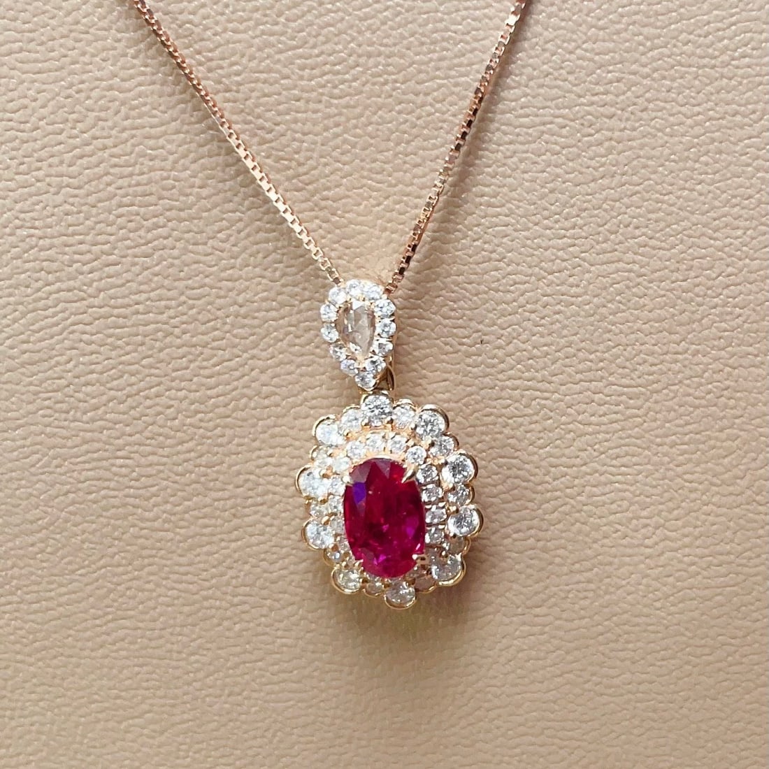 14k Gold 1.60 Ctw Natural Ruby & Diamond Pendant( Without Chain ) - 3