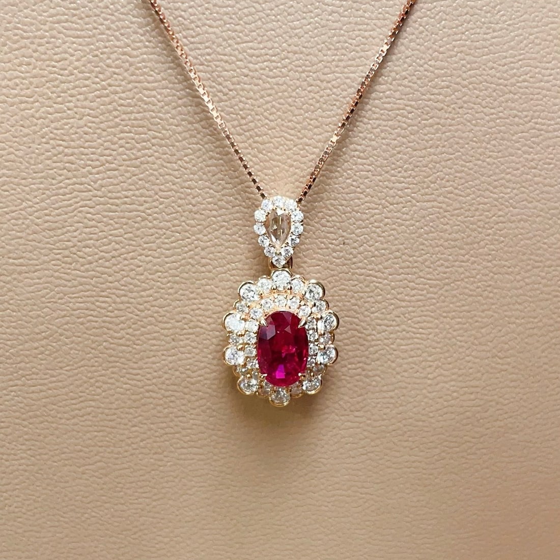 14k Gold 1.60 Ctw Natural Ruby & Diamond Pendant( Without Chain ) - 4