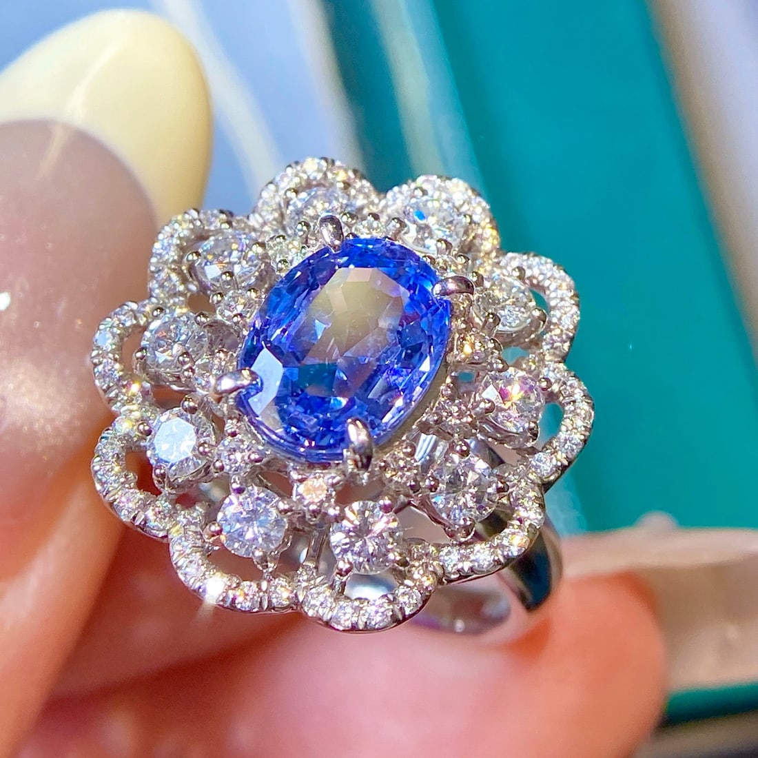 14k Gold 4 Ctw Natural Sapphire & Diamond Ring