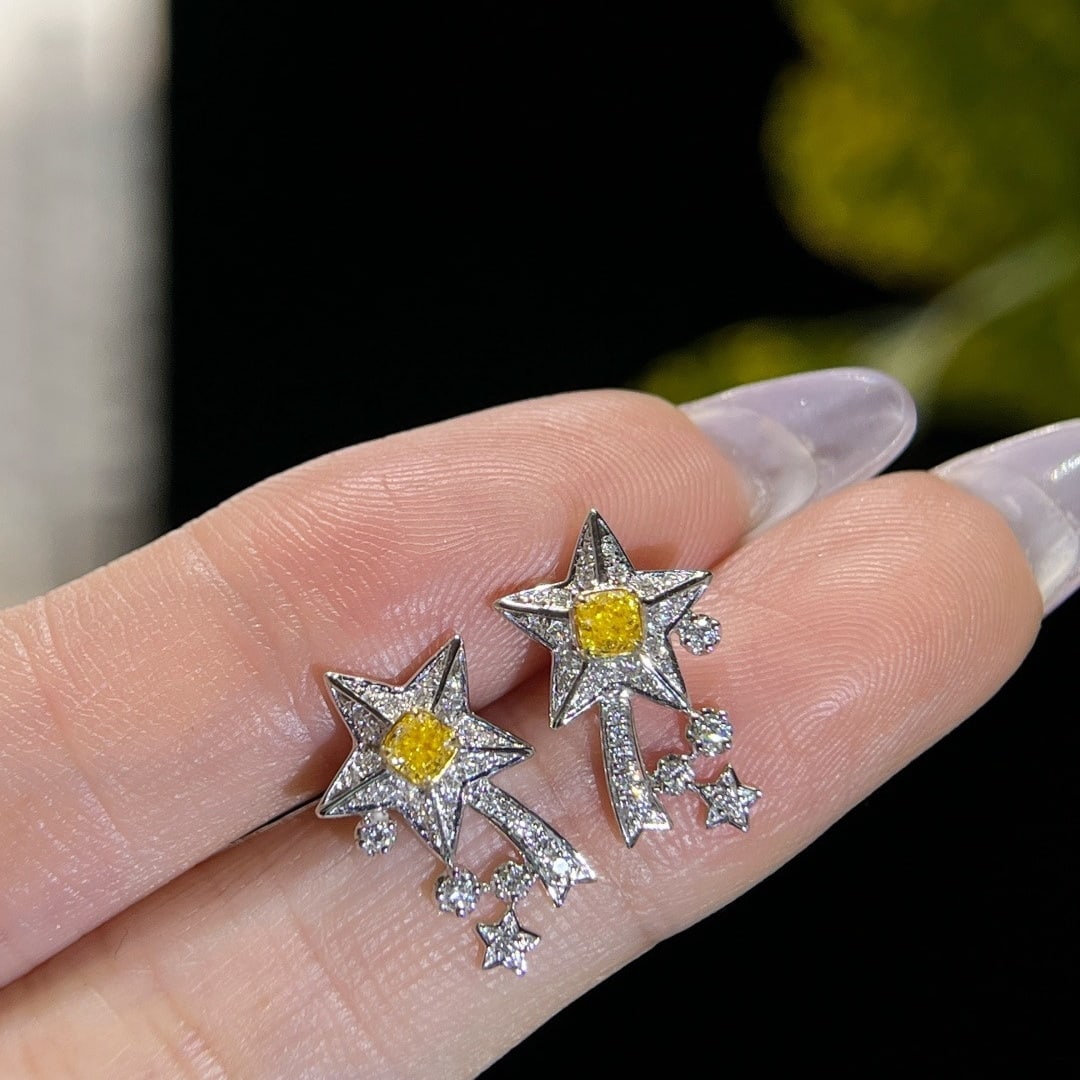 14k Gold 0.48 Ctw Natural Yellow Diamond & Diamond Earrings - 3
