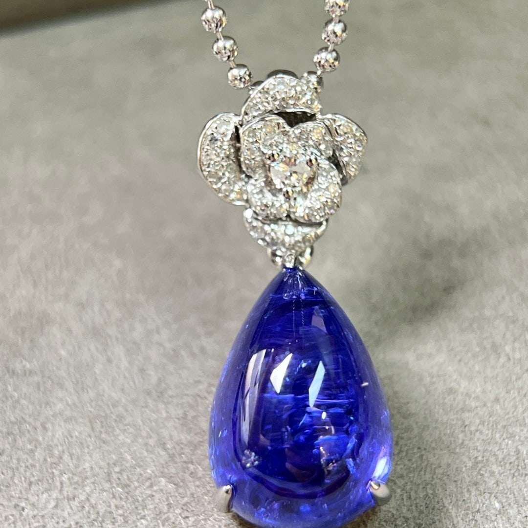 14k Gold 11.61 Ctw Natural Tanzanite & Diamond Pendant( Without Chain ) - 2