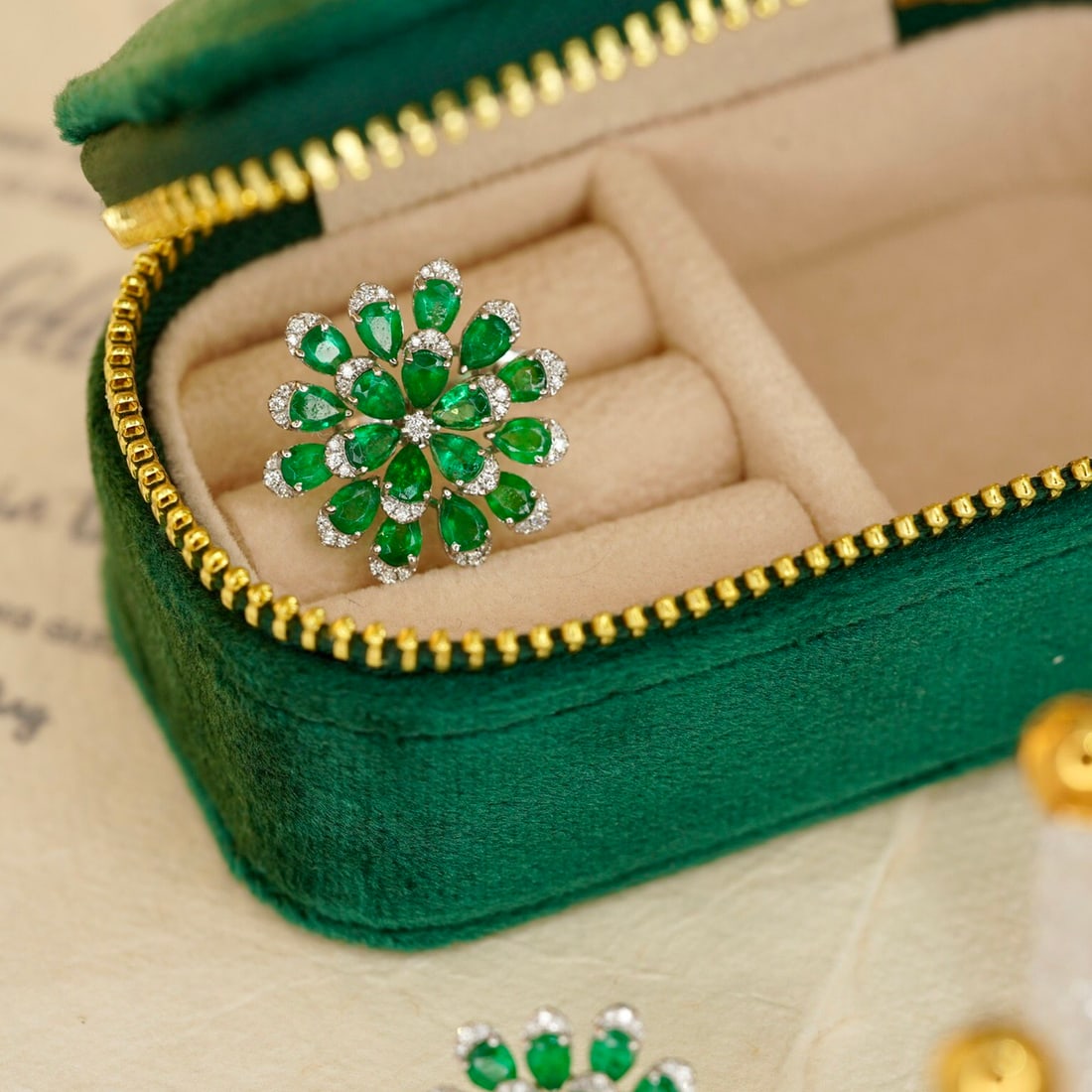 14k Gold 5.82 Ctw Vivid Green Natural Emerald & Diamond Earrings - 8