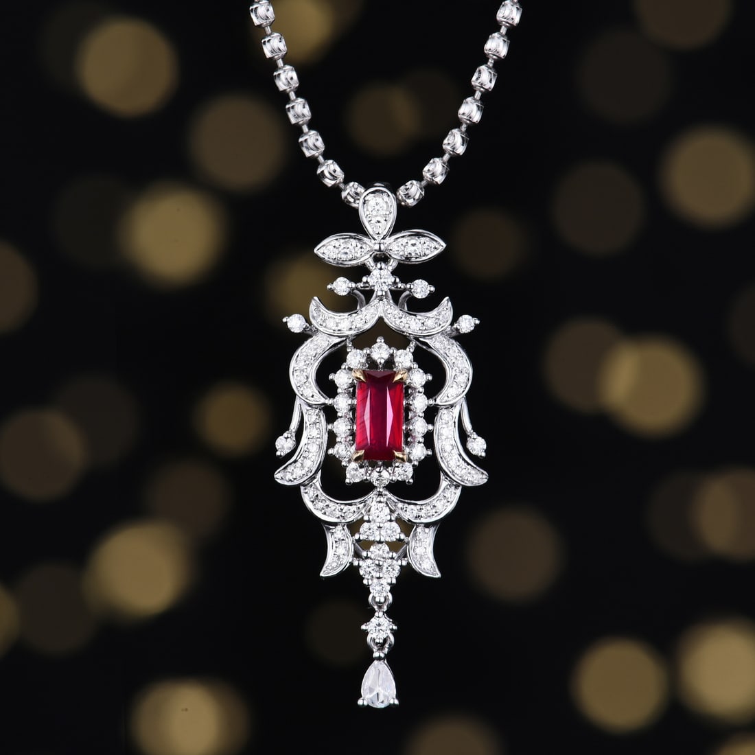 14k Gold 0.88 Ctw Natural Ruby & Diamond Pendant( Without Chain )