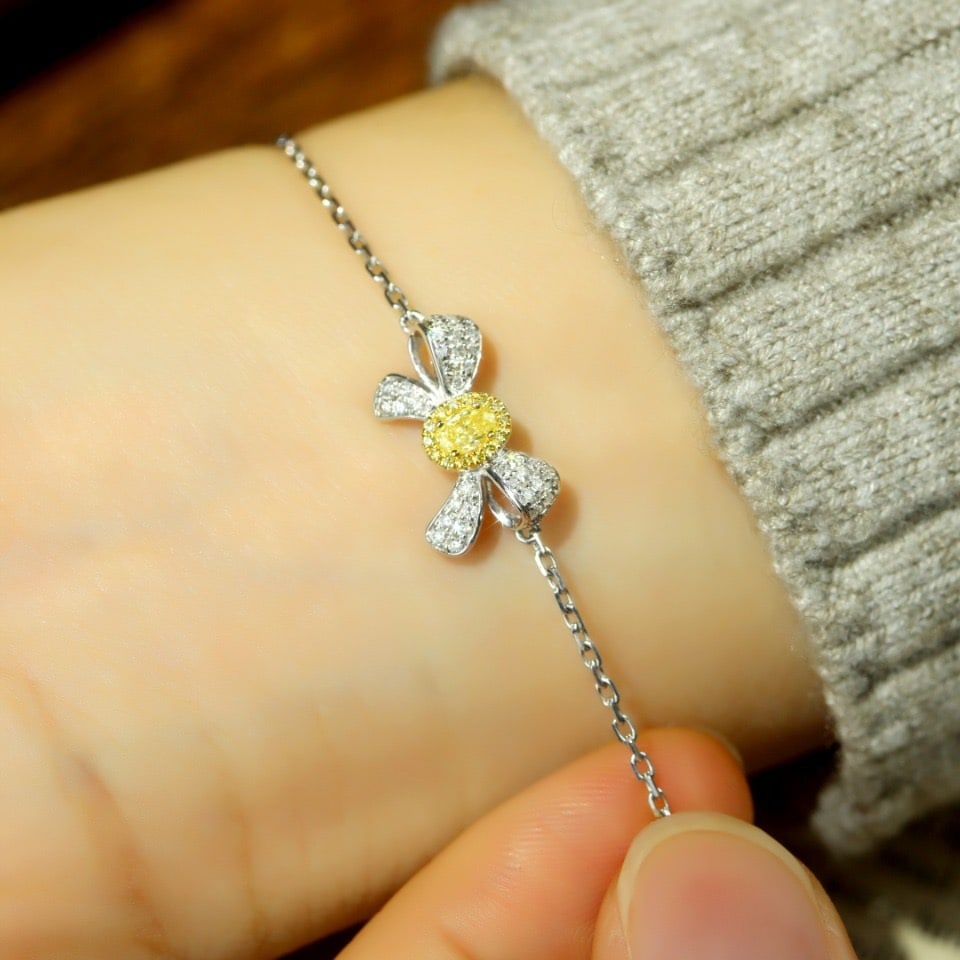 14k Gold 0.38 Ctw Natural Yellow Diamond & Diamond Bracelet - 6