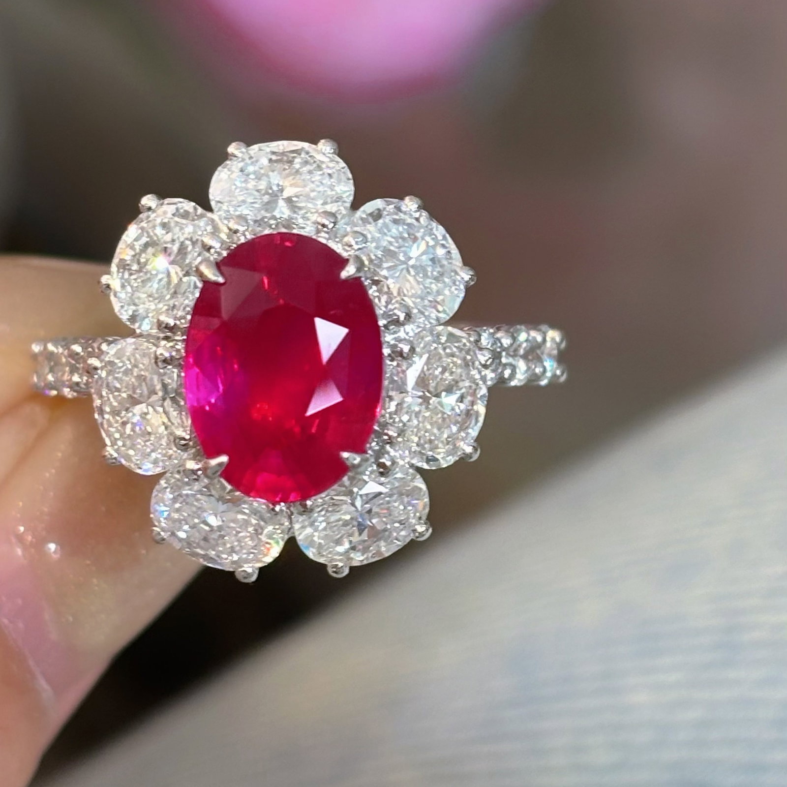 14k Gold 4.48 Ctw Natural Ruby & Lab Grown Diamond Ring