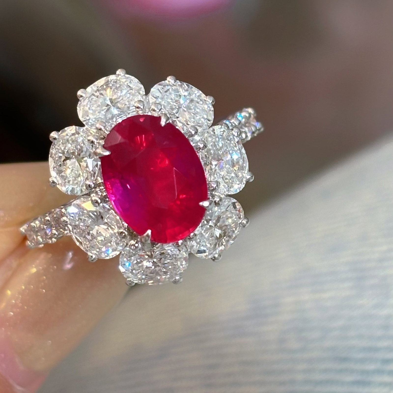 14k Gold 4.48 Ctw Natural Ruby & Lab Grown Diamond Ring - 4