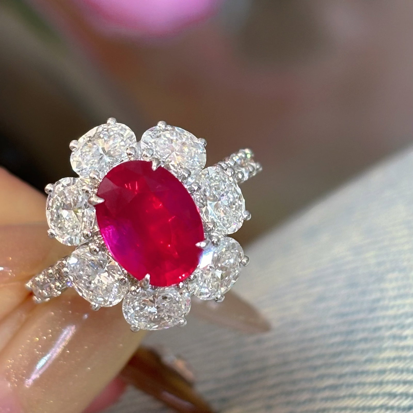 14k Gold 4.48 Ctw Natural Ruby & Lab Grown Diamond Ring - 5