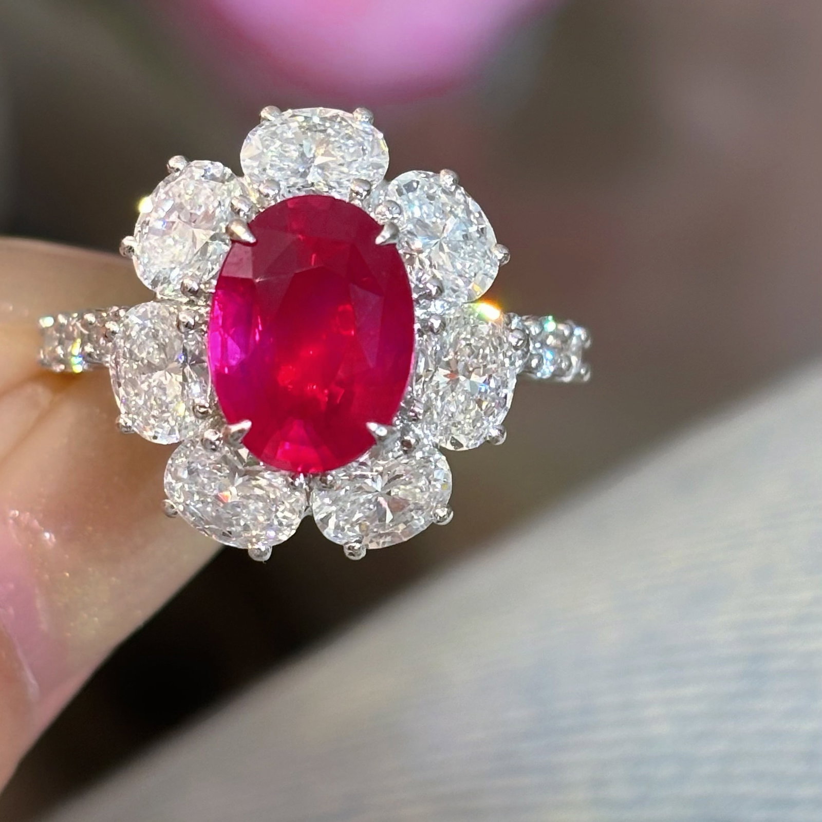 14k Gold 4.48 Ctw Natural Ruby & Lab Grown Diamond Ring - 6