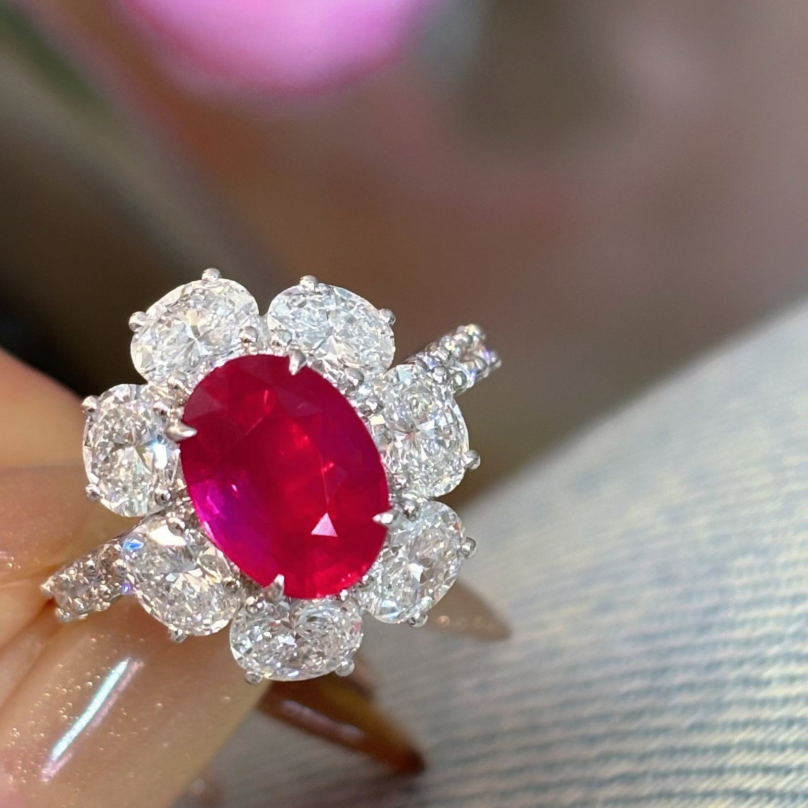 14k Gold 4.48 Ctw Natural Ruby & Lab Grown Diamond Ring - 7