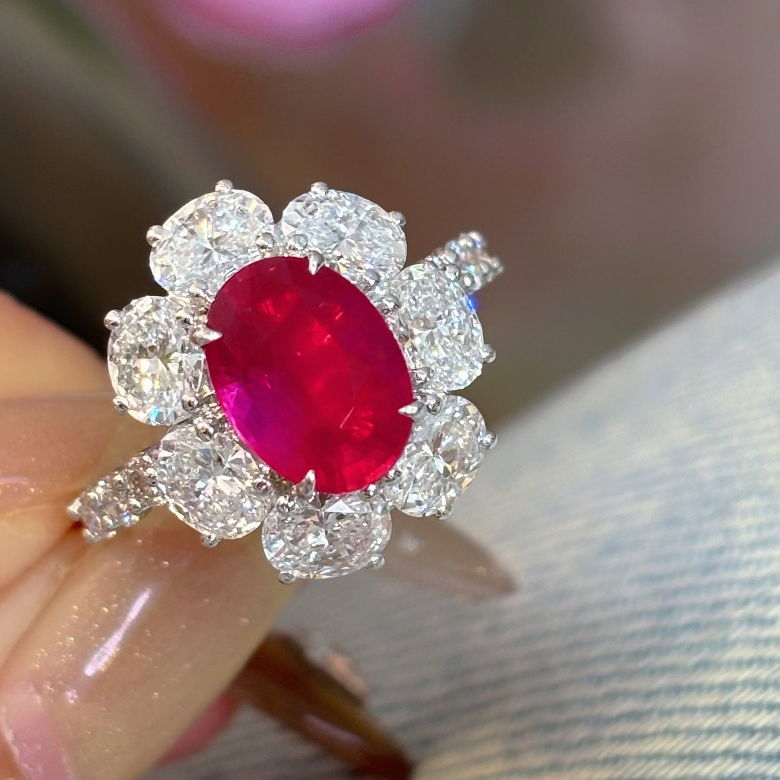 14k Gold 4.48 Ctw Natural Ruby & Lab Grown Diamond Ring - 8