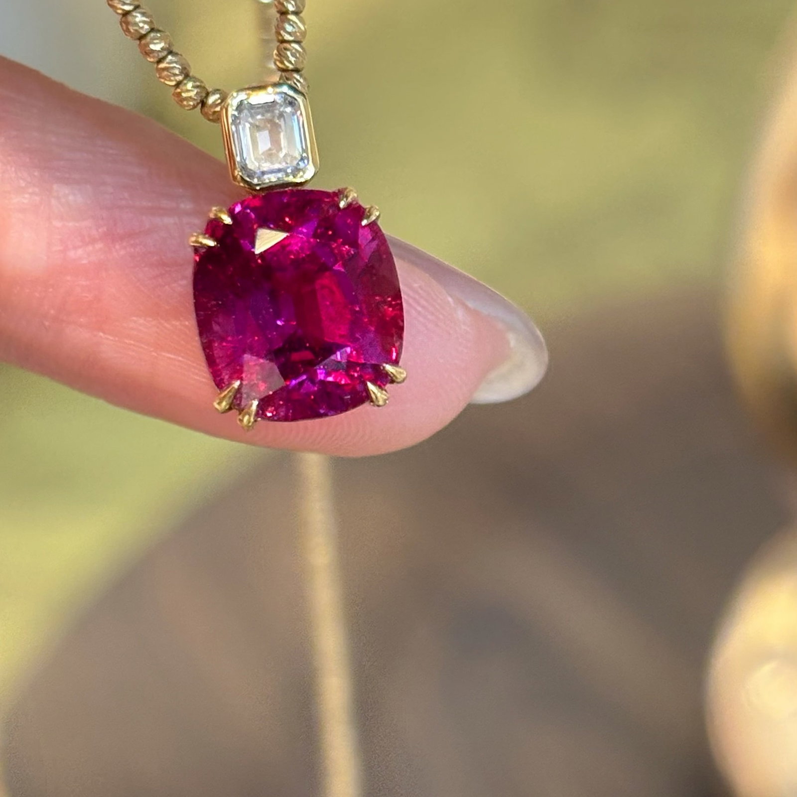 14k Gold 4.82 Ctw Natural Tourmaline & Diamond Pendant( Without Chain )