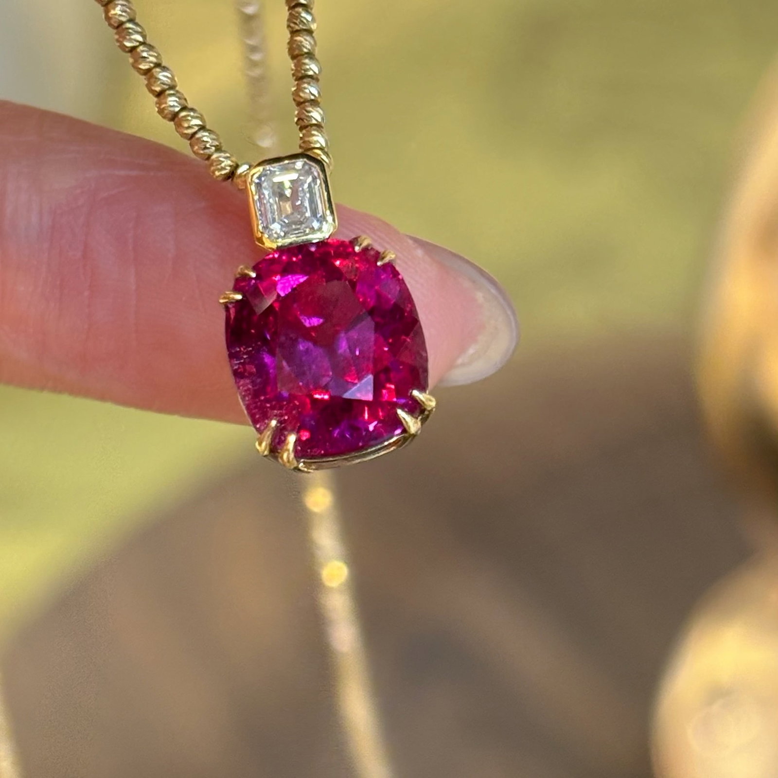14k Gold 4.82 Ctw Natural Tourmaline & Diamond Pendant( Without Chain ) - 2