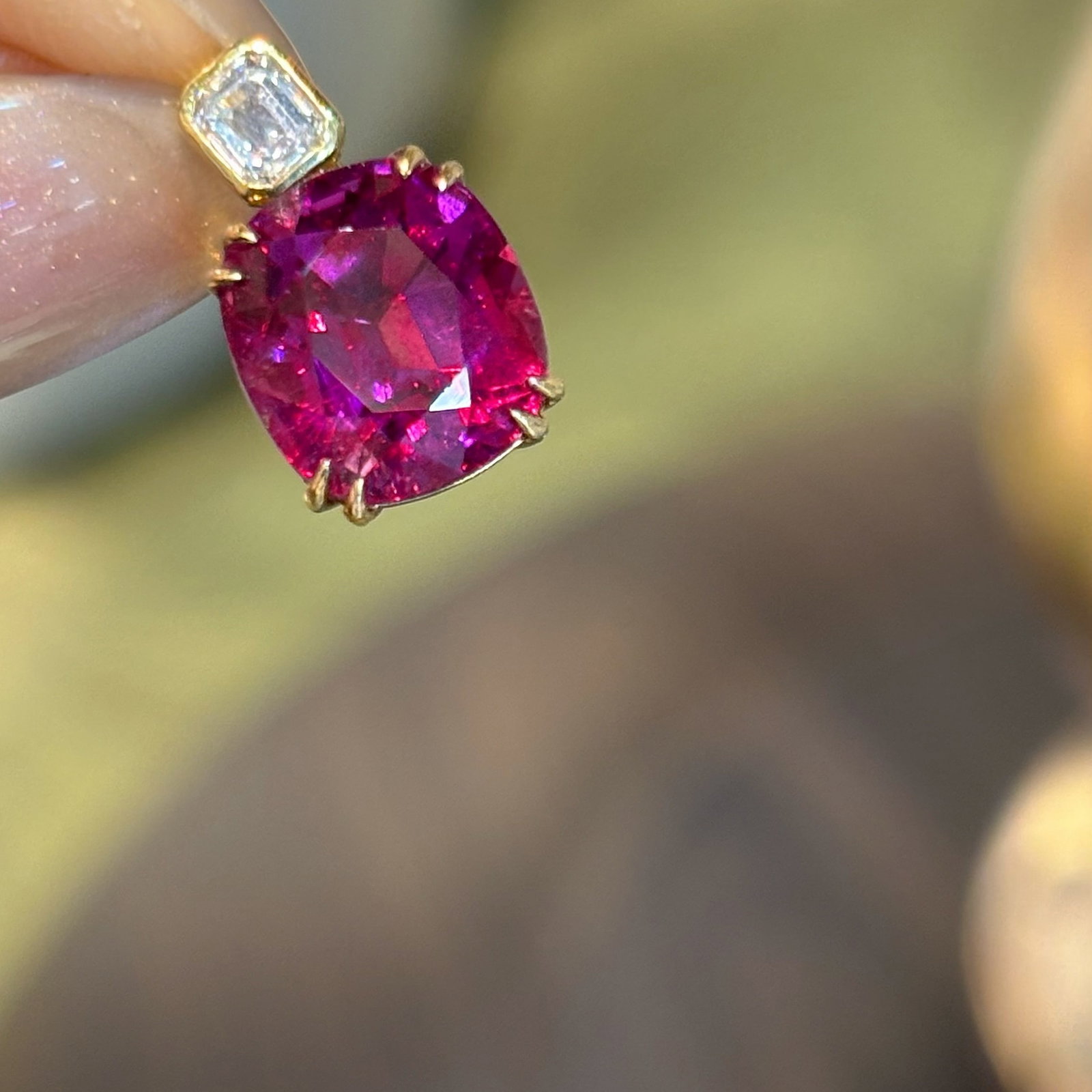 14k Gold 4.82 Ctw Natural Tourmaline & Diamond Pendant( Without Chain ) - 3