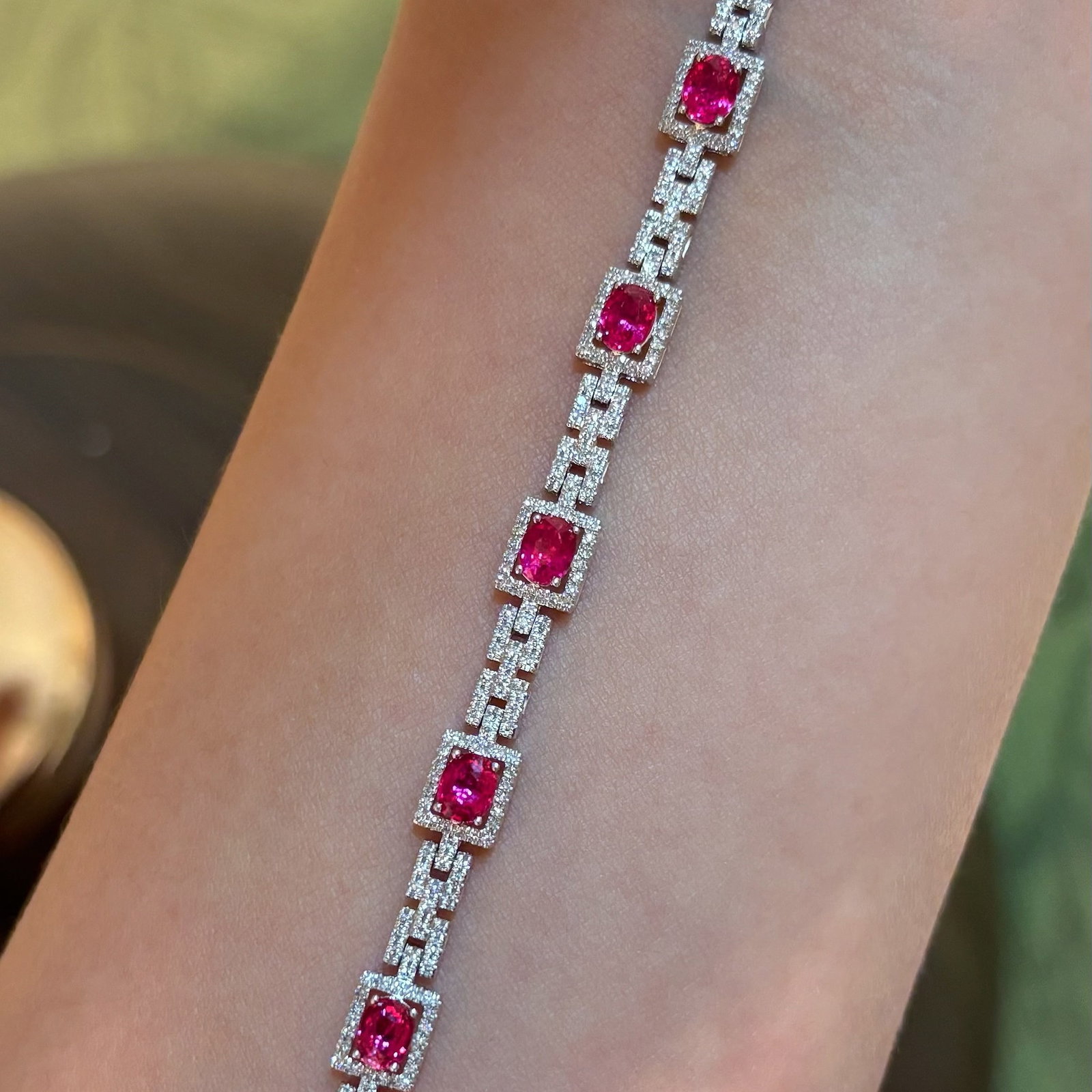 14k Gold 3.6 Ct Natural Ruby & Diamond Bracelet