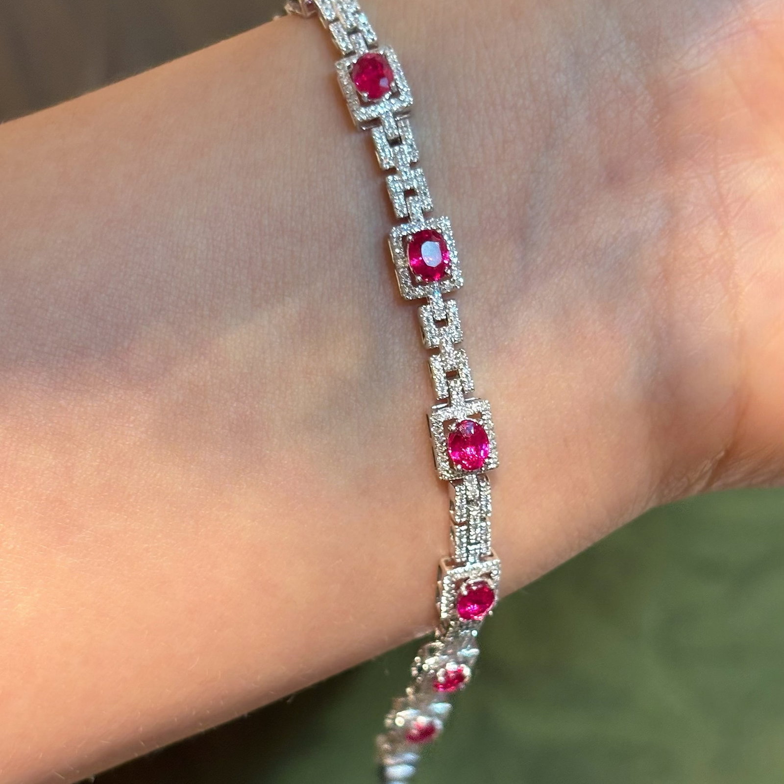 14k Gold 3.6 Ct Natural Ruby & Diamond Bracelet - 4