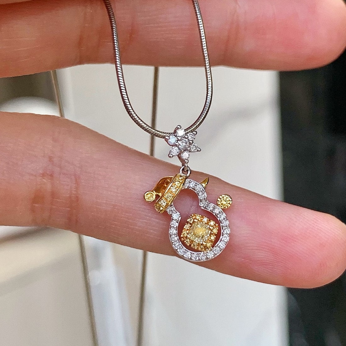 14k Gold 0.2 Ct Natural Yellow Diamond & Diamond Pendant( Without Chain ) - 2