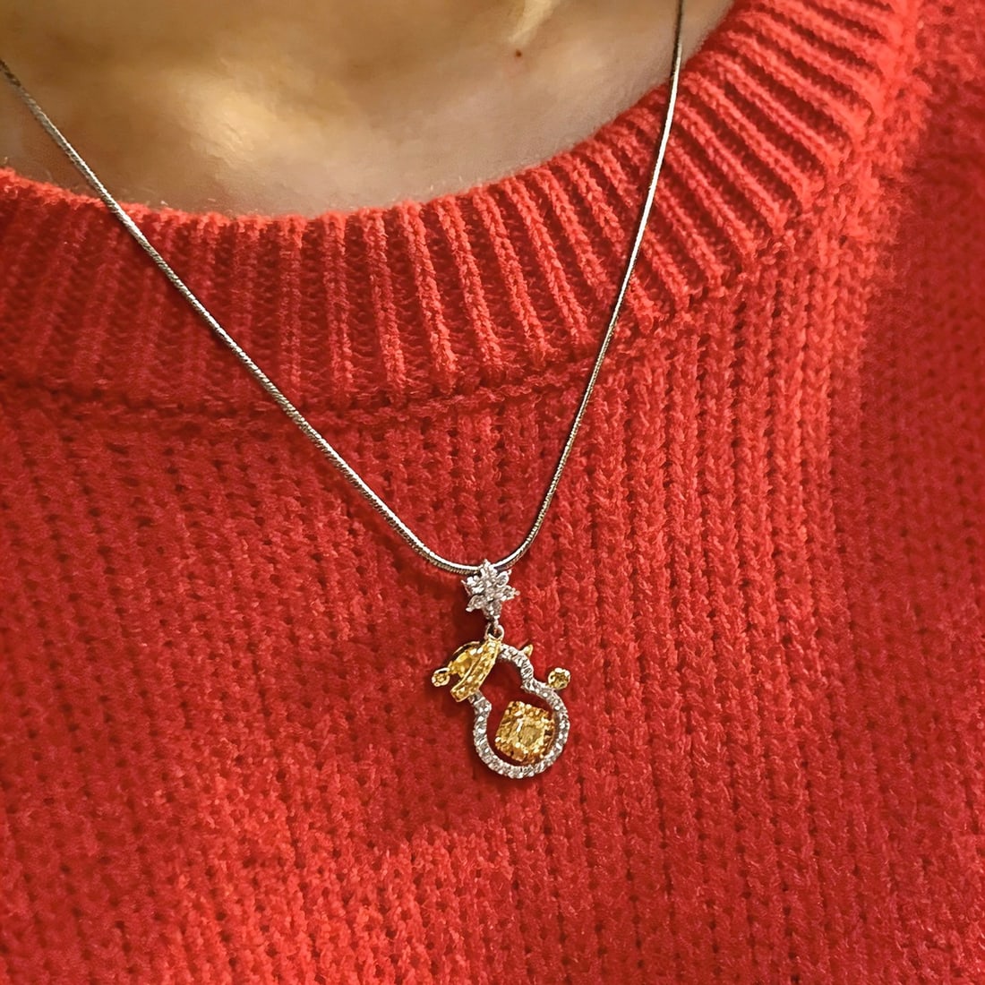 14k Gold 0.2 Ct Natural Yellow Diamond & Diamond Pendant( Without Chain ) - 3