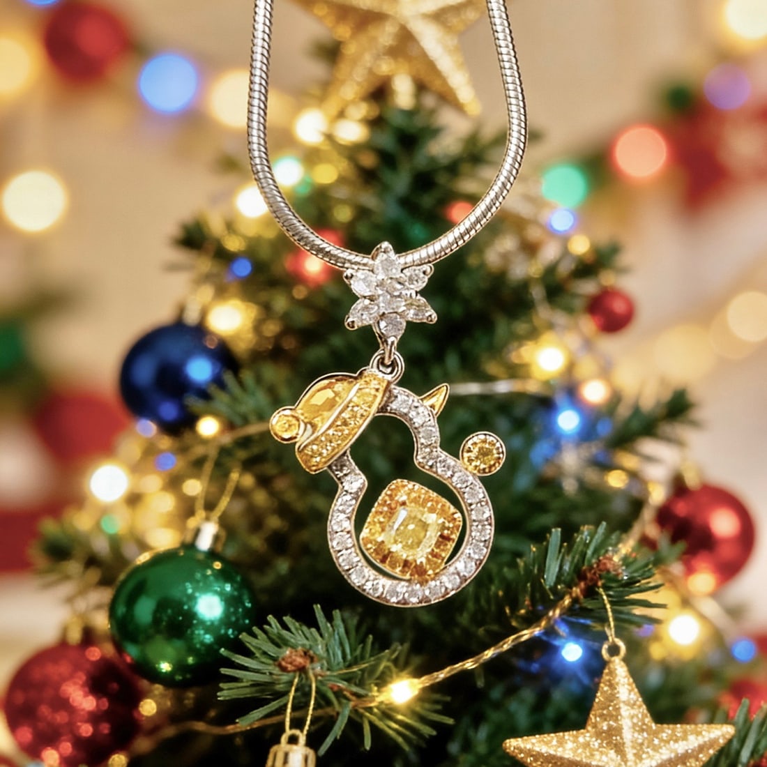 14k Gold 0.2 Ct Natural Yellow Diamond & Diamond Pendant( Without Chain ) - 4
