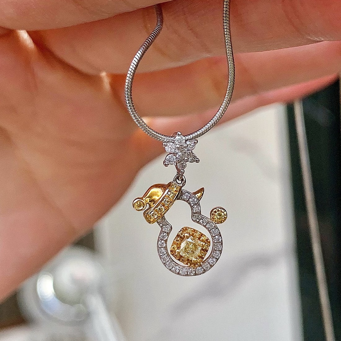 14k Gold 0.2 Ct Natural Yellow Diamond & Diamond Pendant( Without Chain ) - 5