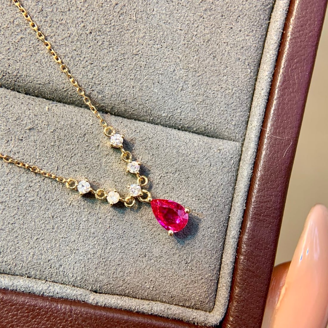 14k Gold 0.56 Ctw Natural Ruby & Diamond Necklace
