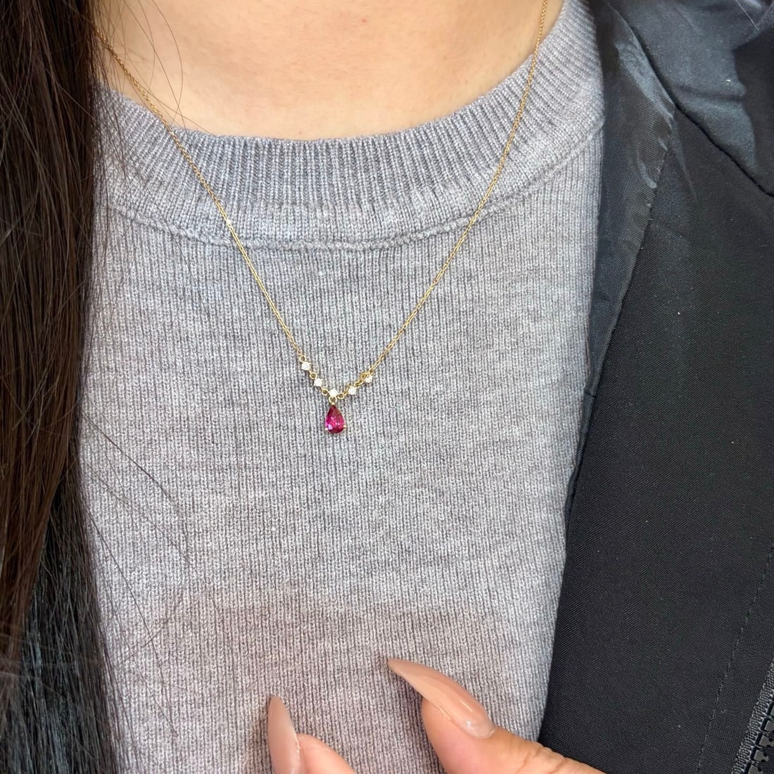 14k Gold 0.56 Ctw Natural Ruby & Diamond Necklace - 3