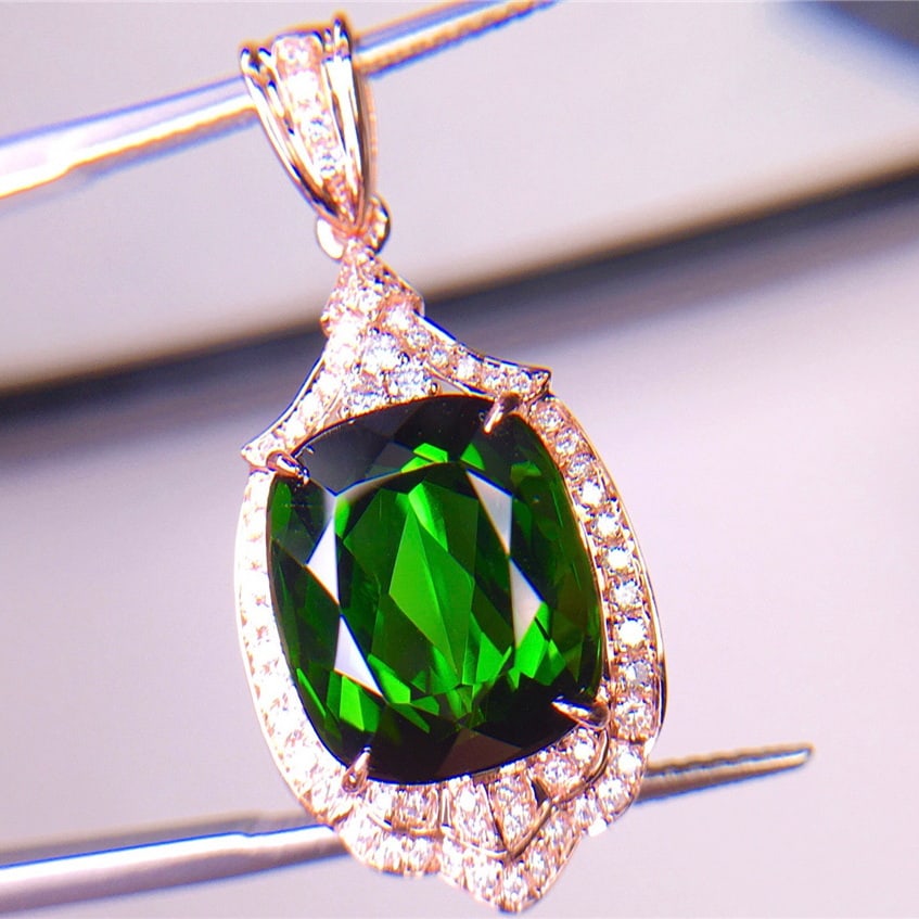 14k Gold 9.1 Ct Natural Tourmaline & Diamond Pendant( Without Chain ) - 2