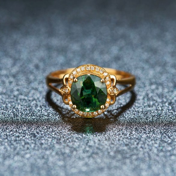 14k Gold 2.8 Ct Natural Tourmaline & Diamond Ring