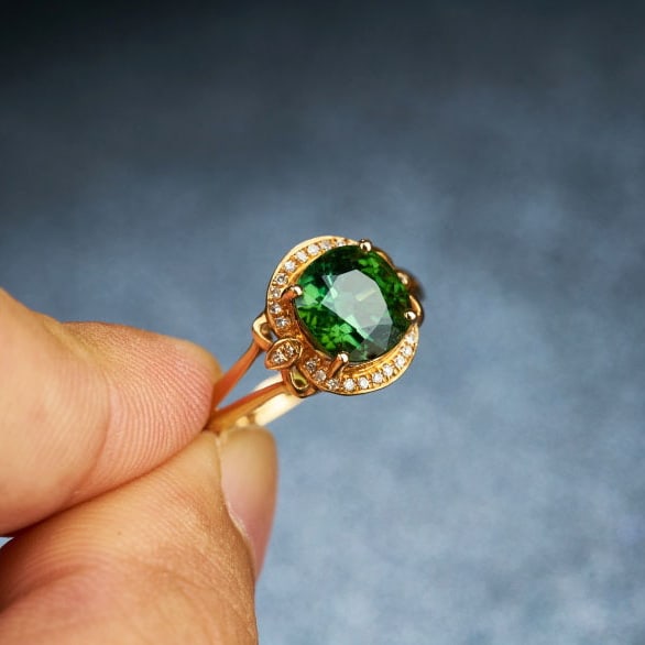 14k Gold 2.8 Ct Natural Tourmaline & Diamond Ring - 7
