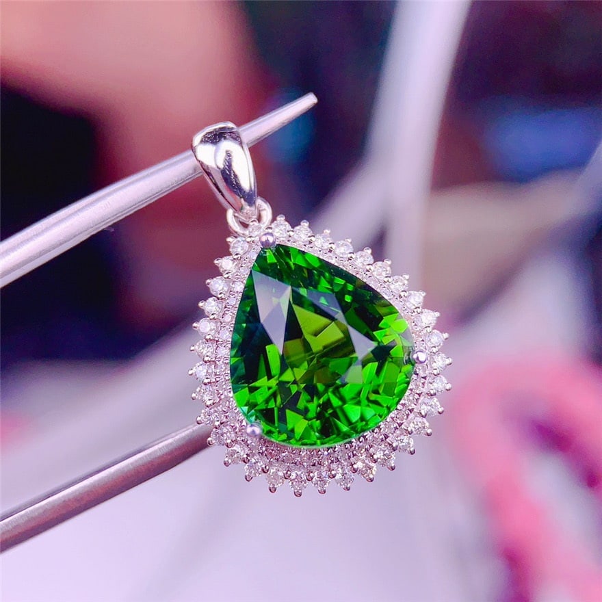 14k Gold 4.5 Ct Natural Tourmaline & Diamond Pendant( Without Chain ) - 4