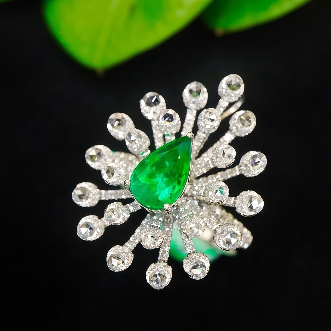 14k Gold 2.02 Ctw Vivid Green Natural Emerald & Diamond Ring/brooch/pendant( Without Chain ) - 2
