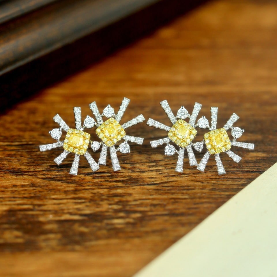 14k Gold 0.96 Ctw Natural Yellow Diamond & Diamond Earrings - 2
